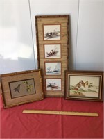 Three matted and framed bird pictures. The