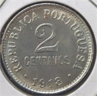 1918 Portugal two centavos coin
