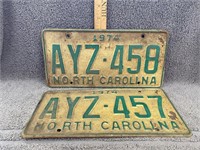 1974 NC Consecutive License Plates