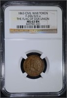 1863 CIVIL WAR TOKEN NGC MS 63 BN