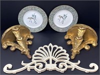 Metal Wall Decor and Shelves, WedgWood Bird Plates