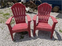 (2) Red plastic adirondack chairs (lightweight)