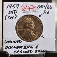 1959-D/D MEMORIAL PENNY CENT CRACKED SKULL