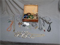 Lot Of Costume Jewelry In Wooden Box