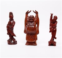 3 Vintage Asian Hand Carved Wood Figurines