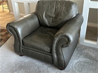 Broyhill Dark leather armchair with nailhead trim