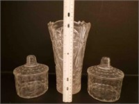 Plastic Clear Vase and candy dishes w/lids