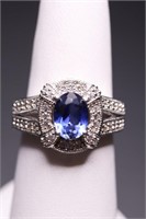 Oval cut blue sapphire ring, lab created