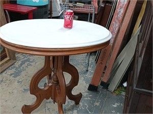 Victorian Oval white marble top parlor table,