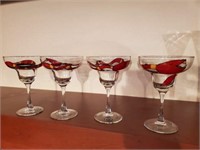 4 Hand painted Margarita Glasses