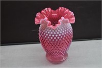 Fenton Cranberry Hobnail Vase Ruffled Rim