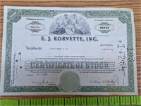 Ej korvette stock certificate