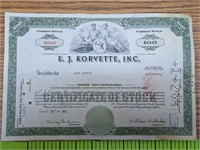 Ej korvette stock certificate