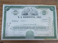 EJ korvette stock certificate