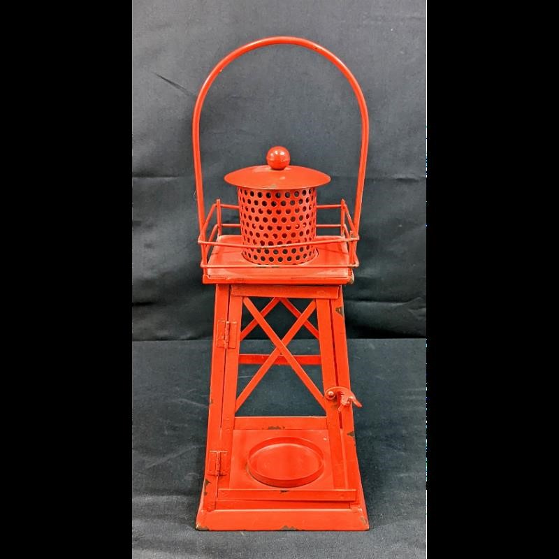 Red Metal Lantern Candle Holder