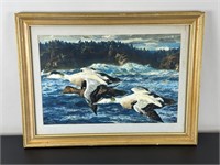 Vintage Framed King Elder Print 3 Ducks in Flight