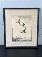 Vintage Framed B&W Print - Pintails