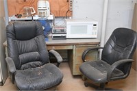Contents- Desk, Office Chairs, Microwave