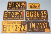 (6) Vintage Single NY License Plates