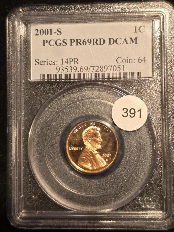 2001S Lincoln Cent PCGS PR69RD DCAM