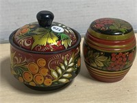 2 Hand-painted Wooden Jars