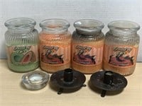 4 Jar Candles & 2 Metal Taper Holders