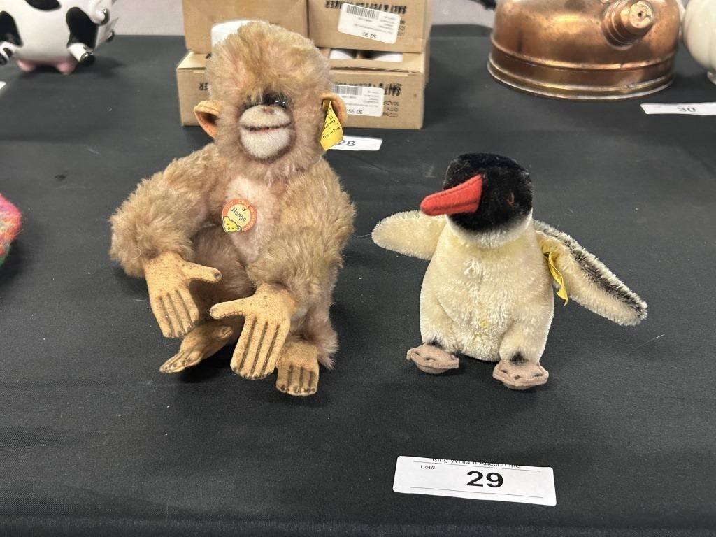 Pair Antique Steiff Plushes, Hango And Penguin