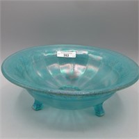 Imp. 9" teal Floral & Optic footed bowl