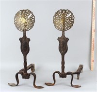 Pair Large Baroque Style Brass/Iron Andirons