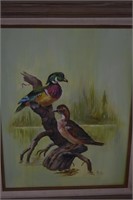 Original Framed Oil Painting. Wood Ducks