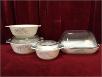 3 Pyrex England Casserole & Roaster - Blue Iris