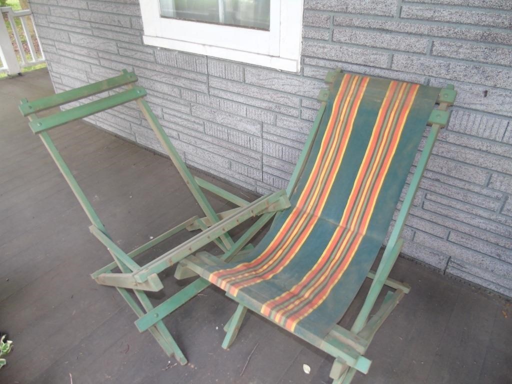 2 wooden lawn chairs