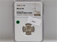 NGC 1945-D MS63FB 90% Silver Mercury Dime