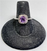 Sterling Amethyst/Halo Ring 3 Grams Size 7