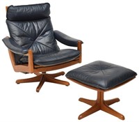 (2) DANISH LIED MOBLER LEATHER CHAIR & OTTOMAN
