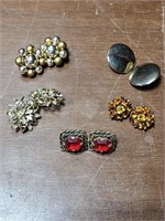 5 Pair Gold Tone Vintage Clip On Earrings