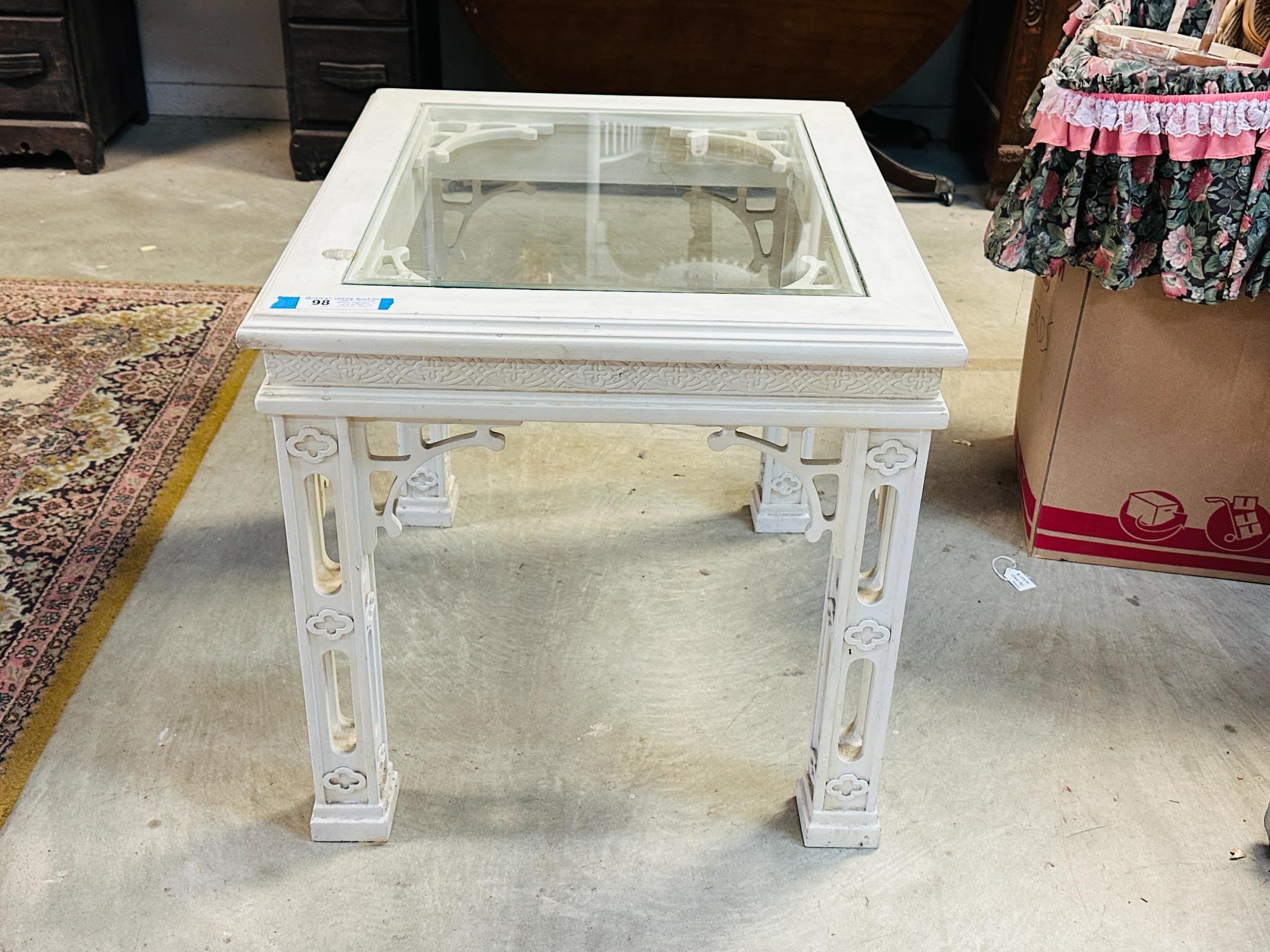 Painted Wooden Side Table w/Glass Top