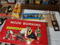 Vintage Wood Burning Set, Cookout Bamboo Skewers,