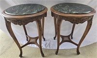 Pair of Italian Wood Carved Marble Top Tables