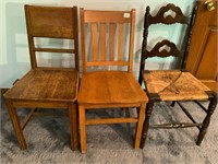 3 Vintage Wooden Sturdy Chairs