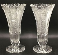 Pair Of Cut Glass Footed Vases