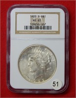 1922 S Peace Silver Dollar NGC MS63