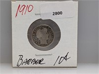 1910 90% Silv Barber Dime