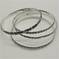 4- FLORAL BANGLE BRACELETS MARKED 925 SILVER