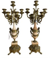 (2) Italian Brass & Marble Candelabra Candlesticks