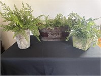 Assorted Planters w/ Faux Ferns (3)