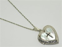 Silver & Abalone Heart Locket with 20" Chain