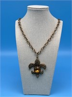 Fleur De Lis Statement Necklace With Amber Stone