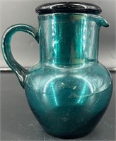 Hand Blown Art Glass Tumble Up Pitcher And Cup