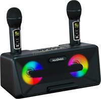MASINGO Karaoke Machine w/ 2 Mics  LEDs